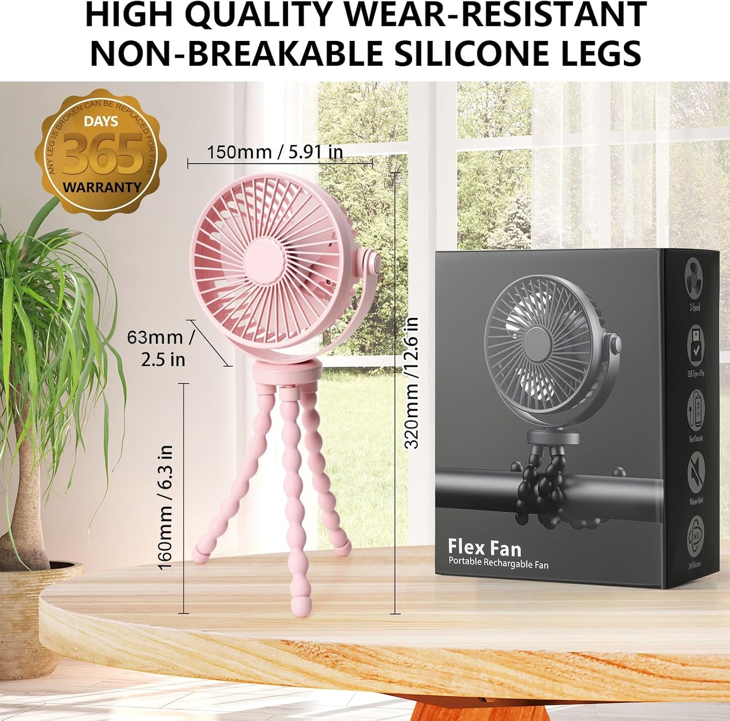 Mini Portable Stroller Fan, 3000Mah Battery Operated Personal Small Handheld Fan with Flexible Tripod, 360° Rotate 3 Speed Rechargeable Clip on for Car Seat Crib Treadmill Travel Camping