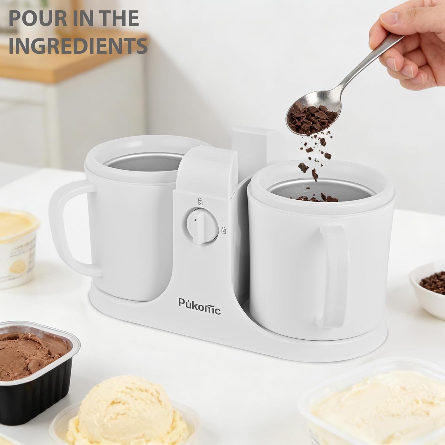 Ice Cream Maker Machine for Home Use, with Two Ice Cream Bowls,Simple Operation and Easy to Clean,White