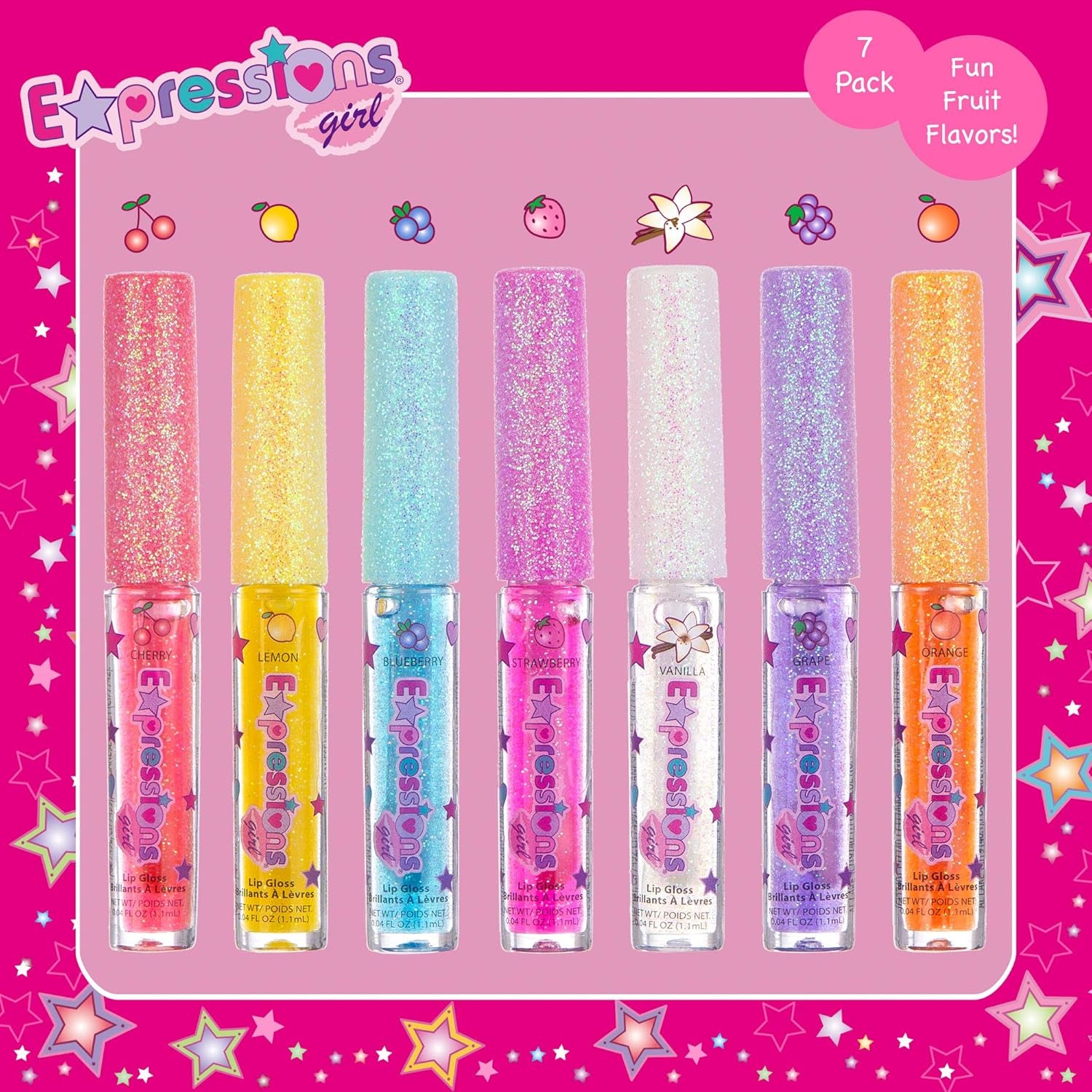 7Pc Fruity Flavored Lip Gloss Set – Assorted Fruit Flavor Lip Glosses | Non-Toxic Kids Makeup | Fun Shiny Lip Gloss Collection for Kids, Teens & Girls – Sweet & Glossy Lip Care