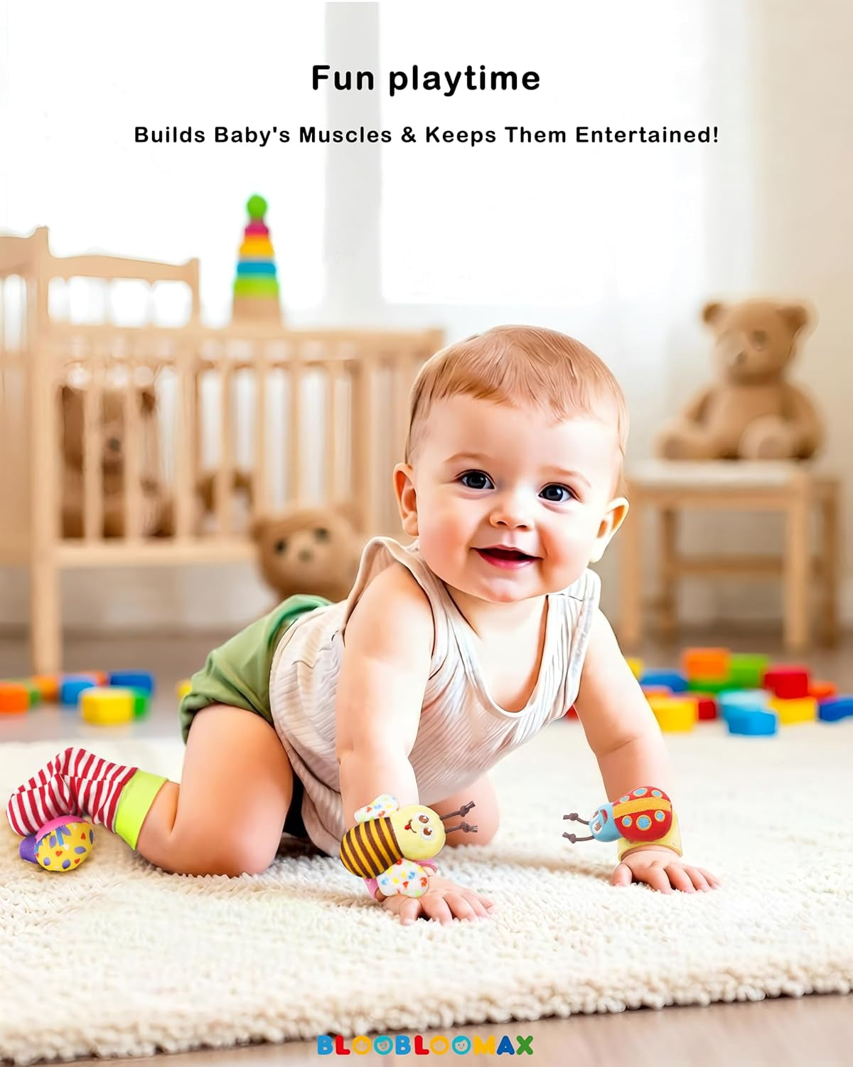 Wrist Rattle Socks and Foot Finder Set, Infant Girl Boy Toys for Babies 0-36 Months, Newborn Hand & Foot Toys for 0 to 3 Years, Baby Shower Gifts Set
