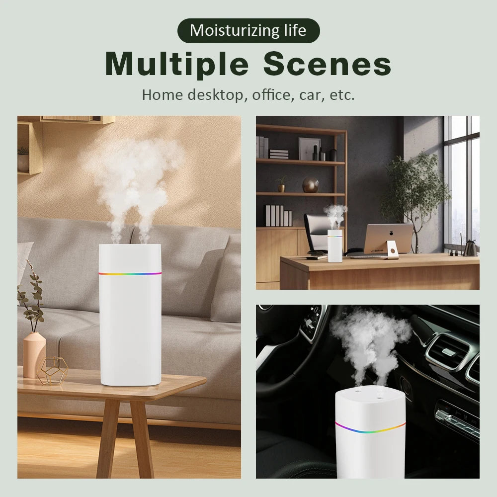 600ML Air Humidifier Double Spray Port Essential Oil Aromatherapy Diffuser Mute Atomizer Colorful Lights for Home Office Car