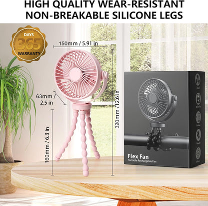 Mini Portable Stroller Fan, 3000Mah Battery Operated Personal Small Handheld Fan with Flexible Tripod, 360° Rotate 3 Speed Rechargeable Clip on for Car Seat Crib Treadmill Travel Camping