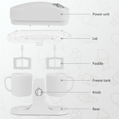 Ice Cream Maker Machine for Home Use, with Two Ice Cream Bowls,Simple Operation and Easy to Clean,White
