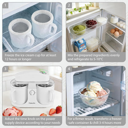 Ice Cream Maker Machine for Home Use, with Two Ice Cream Bowls,Simple Operation and Easy to Clean,White