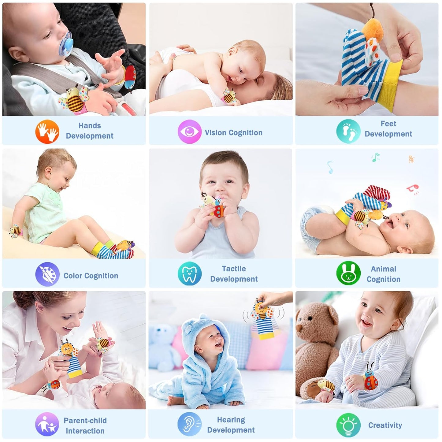 Wrist Rattle Socks and Foot Finder Set, Infant Girl Boy Toys for Babies 0-36 Months, Newborn Hand & Foot Toys for 0 to 3 Years, Baby Shower Gifts Set