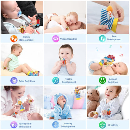 Wrist Rattle Socks and Foot Finder Set, Infant Girl Boy Toys for Babies 0-36 Months, Newborn Hand & Foot Toys for 0 to 3 Years, Baby Shower Gifts Set